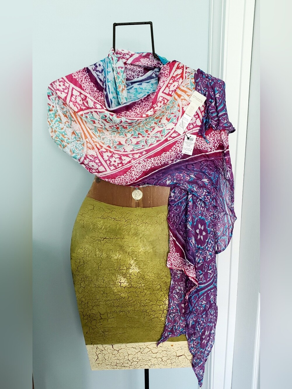 Chico’s Kaleidoscope Medallion Convertible Flip Scarf Oblong Infinity Loop Wrap - Picture 3 of 5